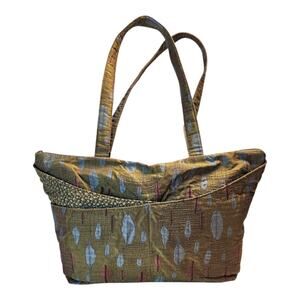 MARUCA Handmade USA Purse Bag Tapestry Leaves Green Blue Double Straps Zipper